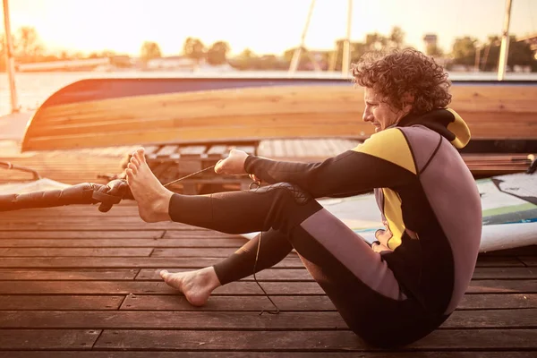 Planche Voile Par Une Journée Venteuse Rivière — Photo