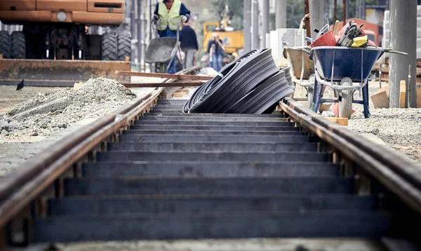 Railway Track Reconstruction Public Site — Stock Photo, Image