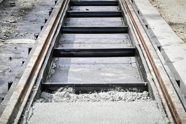 Ristrutturazione Dei Binari Ferroviari Sito Pubblico — Foto Stock