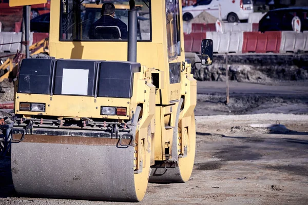 Heavy Construction Machines Outdoors Public Place Reconstruction — Stock Photo, Image