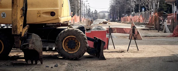 Ciężkie Maszyny Budowlane Zewnątrz Rekonstrukcji Miejsc Publicznych — Zdjęcie stockowe