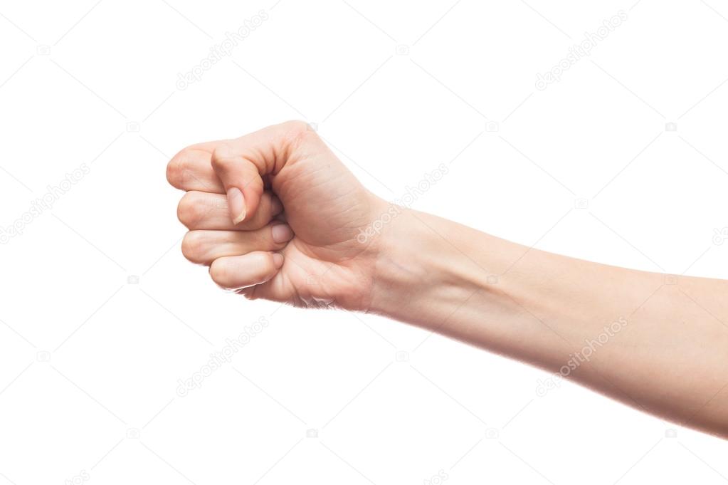 Women's fist on a white background
