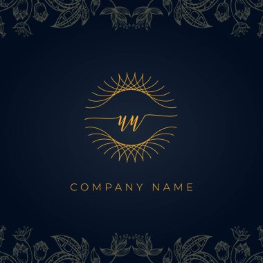 Zarif lüks UU logosu. Bu simge, soyut yuvarlak, çiçekli arka planda ince geometrik şekle sahip anonim şirkettir. Hangi şirket veya markanın bu ilk adımları atması uygun olacaktır.