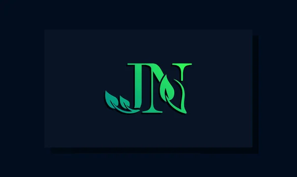 ミニマルリーフスタイル初期Jnロゴ このロゴは葉と創造的な方法で2文字で組み込まれています それはに適しエコ 成長とハーブ関連ブランドまたは会社 — ストックベクタ
