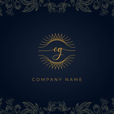 Elegant luxury letter CG logo. This icon incorporate with abstract rounded thin geometric shape in floral background.It will be suitable for which company or brand name start those initial. clipart svg vector 