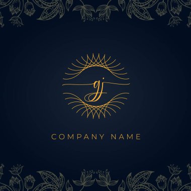 Zarif lüks GJ logosu. Bu simge, soyut yuvarlak, çiçekli arka planda ince geometrik şekle sahip anonim şirkettir. Hangi şirket veya markanın bu ilk adımları atması uygun olacaktır.
