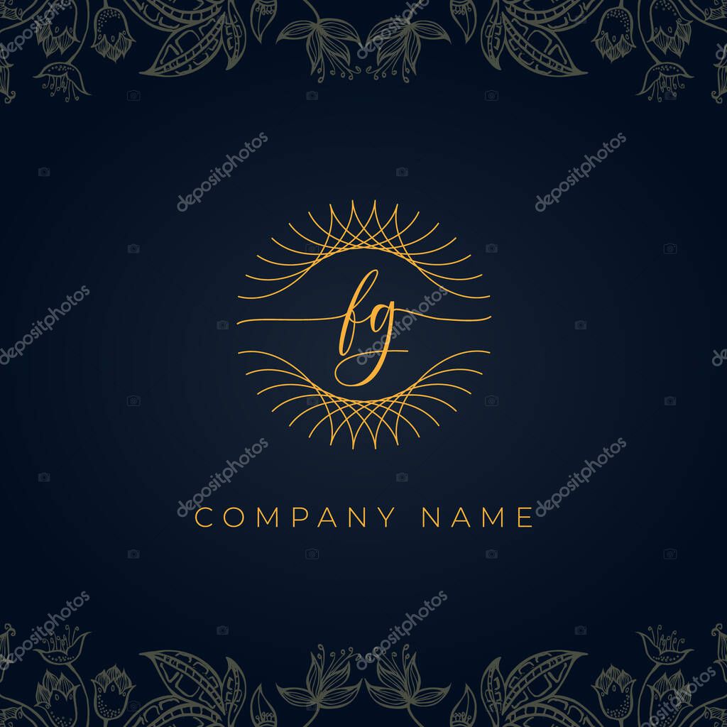 Elegant luxury letter FG logo. This icon incorporate with abstract rounded thin geometric shape in floral background.It will be suitable for which company or brand name start those initial.