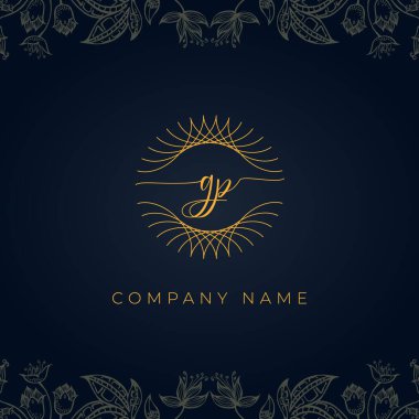Zarif lüks GP logosu. Bu simge, soyut yuvarlak, çiçekli arka planda ince geometrik şekle sahip anonim şirkettir. Hangi şirket veya markanın bu ilk adımları atması uygun olacaktır.