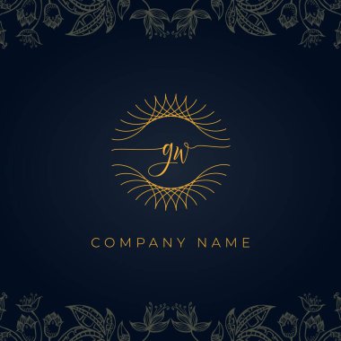 Zarif lüks GW logosu. Bu simge, soyut yuvarlak, çiçekli arka planda ince geometrik şekle sahip anonim şirkettir. Hangi şirket veya markanın bu ilk adımları atması uygun olacaktır.