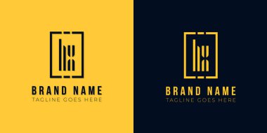 Bu logo simgesi soyut dikdörtgen şekli ve yazı karakteriyle yaratıcı bir şekilde birleştirilir. Sarı ve siyah arka planda modern harf logosu tasarımı.
