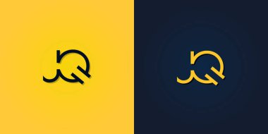 Minimalist Soyut Baş harfli JQ logosu. Bu logo yaratıcı bir şekilde soyut harflerle birleştirilir. Hangi şirket ya da markanın bu ilk adımı attığı için uygun olacaktır..
