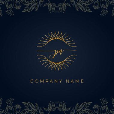 Zarif lüks PN logosu. Bu simge, soyut yuvarlak, çiçekli arka planda ince geometrik şekle sahip anonim şirkettir. Hangi şirket veya markanın bu ilk adımları atması uygun olacaktır.
