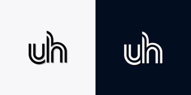 Modern soyut harfler UH logosu. Bu simge, iki soyut yazı karakterini yaratıcı bir şekilde birleştirir. Hangi şirket ya da markanın bu baştaki başlattığı için uygun olacaktır.
