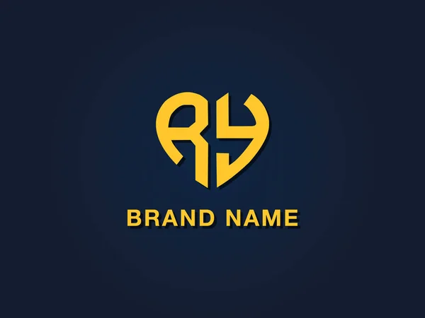 极小的爱首字母Ry标志 这个图标以创造性的方式与两个爱的形状字体结合在一起 适合于哪些公司或品牌的首字母开头 — 图库矢量图片