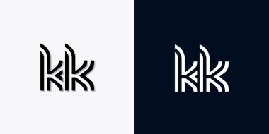 Modern soyut KK harfli logo. Bu simge, iki soyut yazı karakterini yaratıcı bir şekilde birleştirir. Hangi şirket ya da markanın bu baştaki başlattığı için uygun olacaktır.