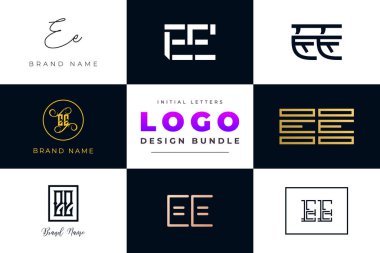 Koleksiyon İlk Harfler EE Logo Tasarımı. Kişisel markalaşma, işletme, organizasyon vesaire için yaratıcı bir fikir olacak..