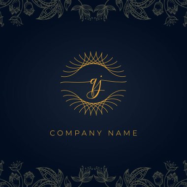 Zarif lüks harf QJ logosu. Bu simge, soyut yuvarlak, çiçekli arka planda ince geometrik şekle sahip anonim şirkettir. Hangi şirket veya markanın bu ilk adımları atması uygun olacaktır.