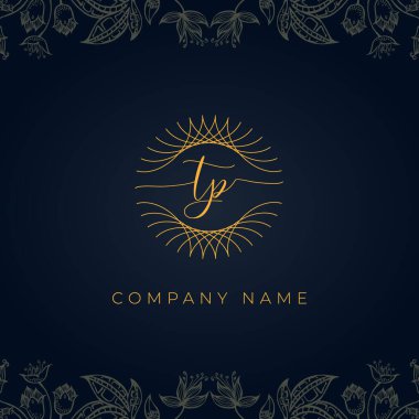 Zarif lüks TP logosu. Bu simge, soyut yuvarlak, çiçekli arka planda ince geometrik şekle sahip anonim şirkettir. Hangi şirket veya markanın bu ilk adımları atması uygun olacaktır.