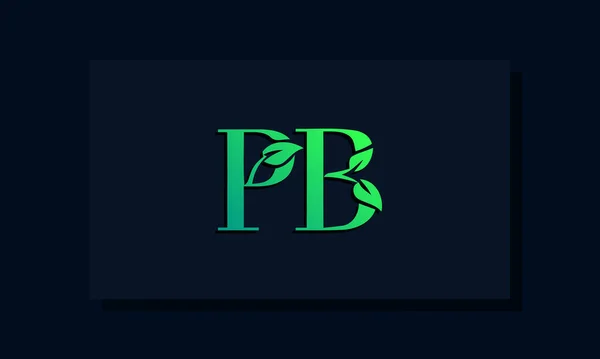 ミニマルリーフスタイル初期Pbロゴ このロゴは葉と創造的な方法で2文字で組み込まれています それはに適しエコ 成長とハーブ関連ブランドまたは会社 — ストックベクタ