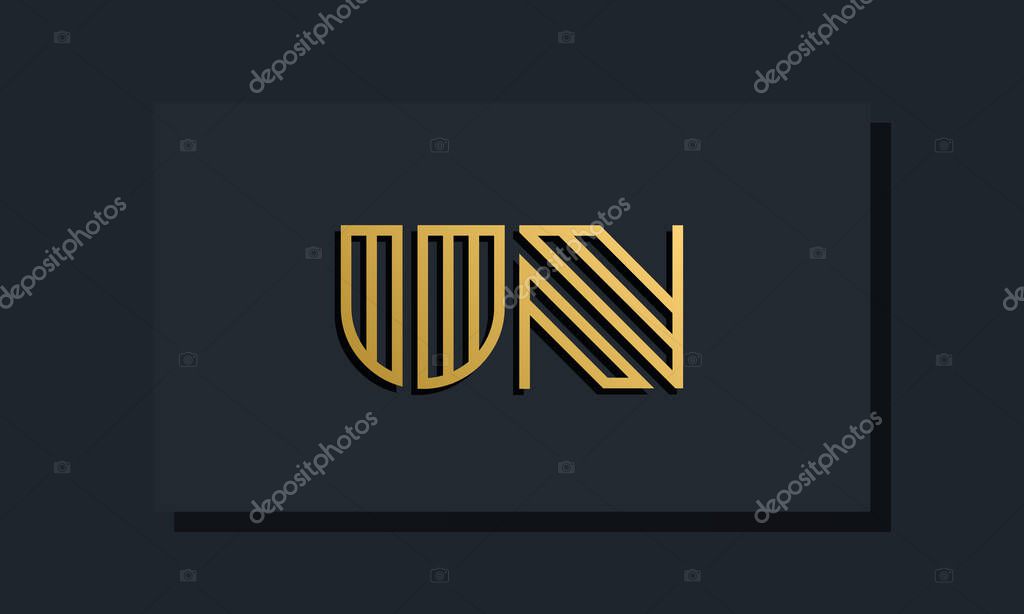 Elegant line art initial letter UN logo. This logo incorporate with two creative letters in the creative way. It will be suitable for which company or brand name starts those initial letters.