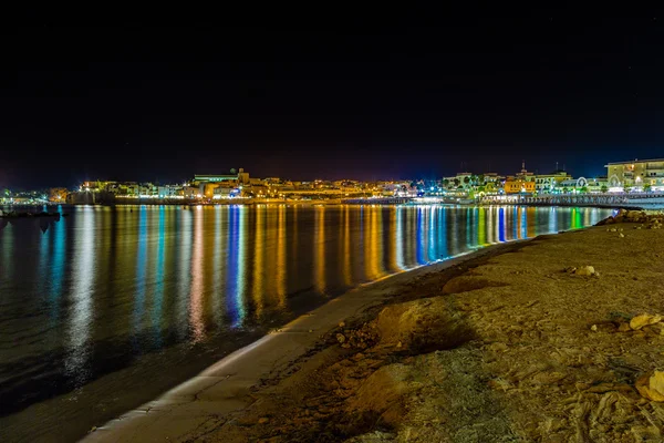 Vista Notturna Del Porto Della Città Antica Sul Mare Adriatico — Foto Stock