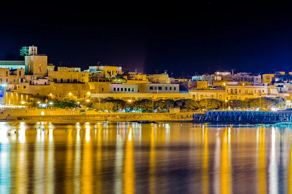 Noční Pohled Přístavu Starověké Město Pobřeží Jaderského Moře Itálii — Stock fotografie