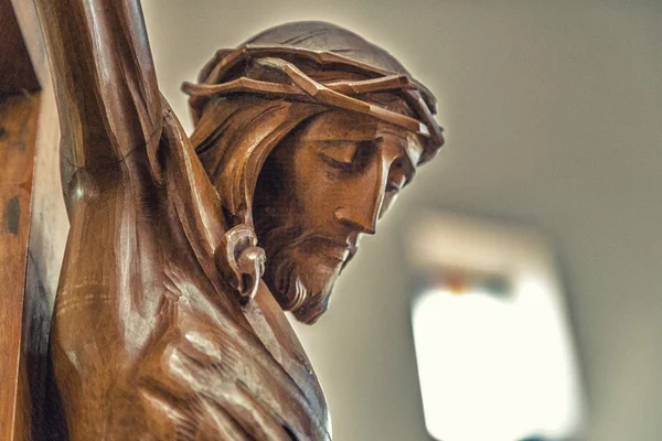 Celebrando Viernes Santo Rostro Jesucristo Con Corona Espinas Muertas Cruz — Foto de Stock