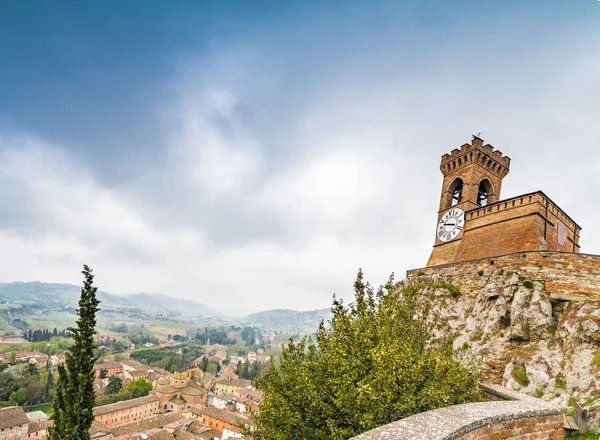 Torre Dell Orologio Merlato Sopra Tetti Del Centro Storico Brisighella — Foto Stock