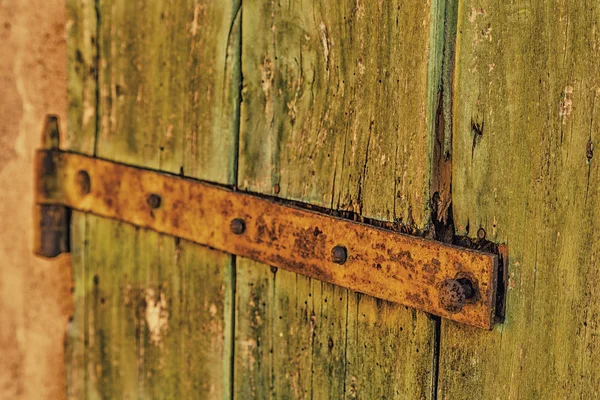 Bisagra Oxidada Una Vieja Puerta Madera Antiguo Granero Campo — Foto de Stock