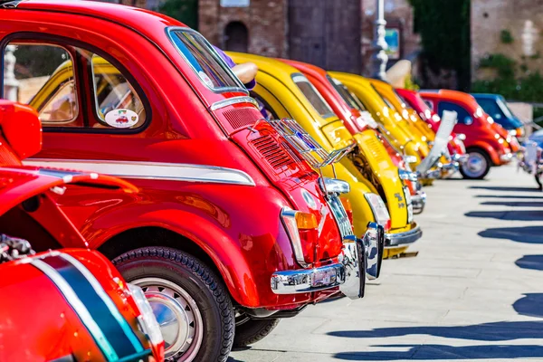 Vintage Car Bright Colors Italian Cars Parked Rows — Stock Photo, Image