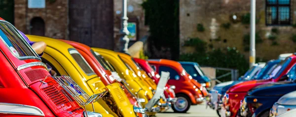 Vintage Car Bright Colors Italian Cars Parked Rows — Stock Photo, Image