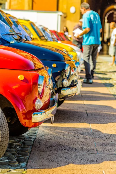 Vintage Car Bright Colors Italian Cars Parked Rows — Stock Photo, Image