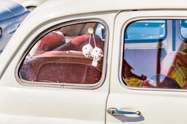 Vintage Hanging Dice Historic Car Italian Subcompact — Stock Photo, Image