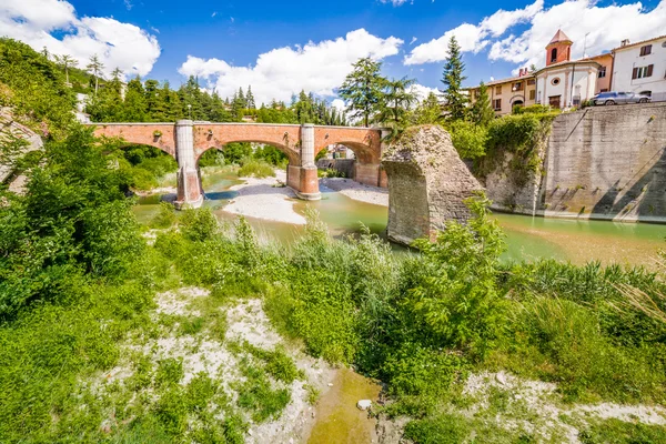 Aguas Del Río Que Corre Alrededor Pila Rocosa Bajo Puente —  Fotos de Stock