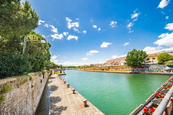 Ponte Tiberius Porto Canal Rimini — Fotografia de Stock