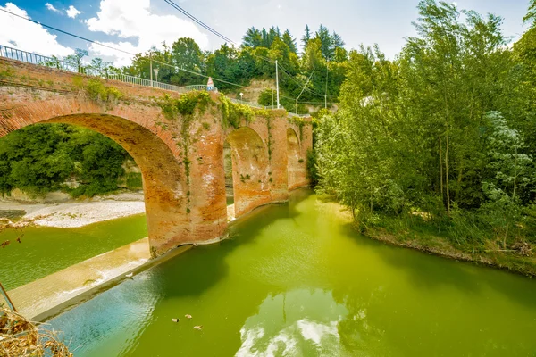 Fourteenth Century Bridge Masonry River Small Village Hills Romagna Italy — Stock Photo, Image