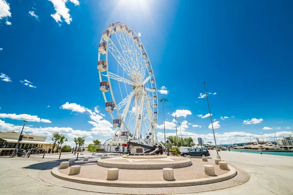 Vista Panorâmica Mola Roda Gigante Sobre Porto Canal Rimini Itália — Fotografia de Stock