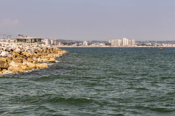 Breakwater Rotsen Adriatische Zee Voor Stranden Van Marche Italië — Stockfoto