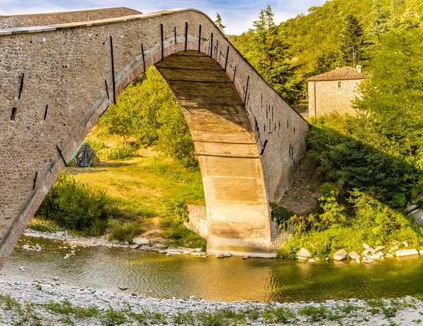 500 Years Old Hog Backed Renaissance Bridge Connecting Two Banks — Stock Photo, Image