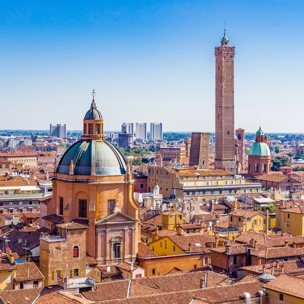 Luchtfoto Panoramische Stadsgezicht Van Bologna Italië Boven Daken Van Typische — Stockfoto