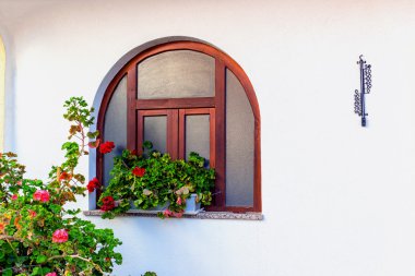 Pencere ve kırmızı sardunyalar