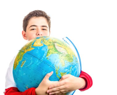 Beyaz çocuk hugs Küre