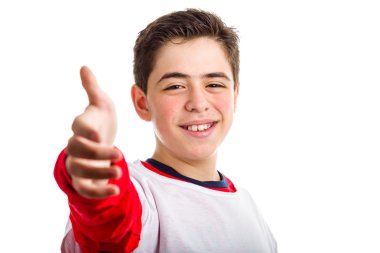 Beyaz çocuk sunan el sıkışma