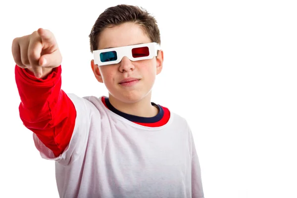 3d gözlük ve kendinden emin seyir noktaları çocuk giyer — Stok fotoğraf