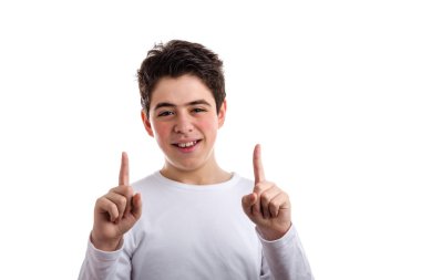 Çift nokta jest sivilce ile beyaz çocuk tarafından 