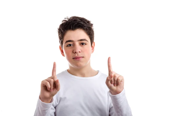 Doppelpunkt-Geste eines kaukasischen Jungen mit Akne — Stockfoto