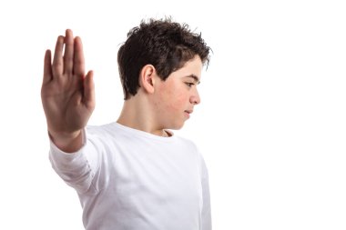 El hareketi beyaz teen akne cilt ile konuşmak