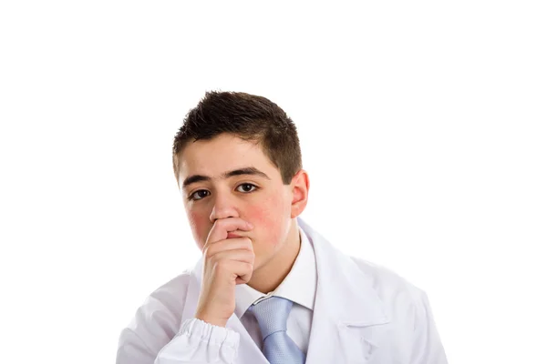 Fiú orvos megható az orr és a száj, amely — Stock Fotó