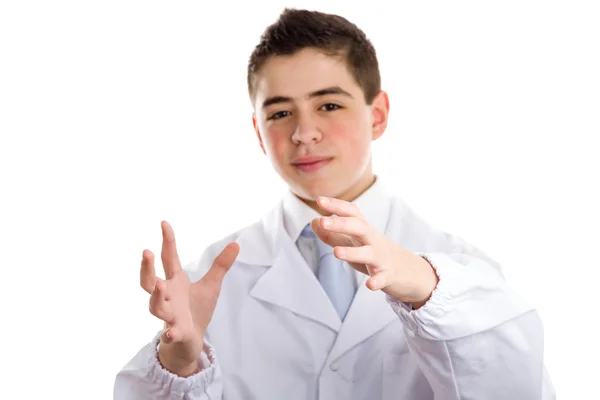 Eléri a kezét a fiú öltözött, mint egy orvos — Stock Fotó