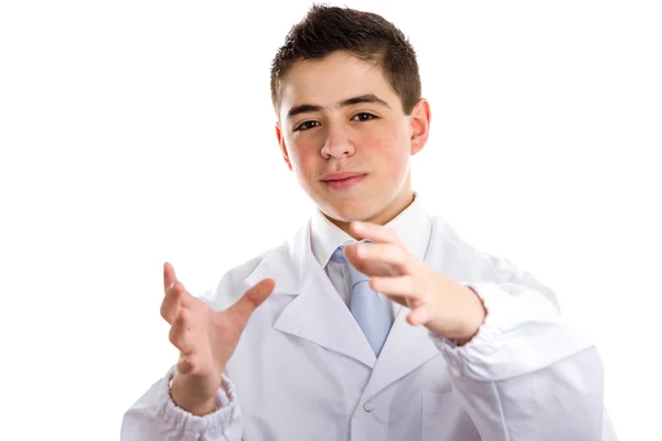 Eléri a kezét a fiú öltözött, mint egy orvos — Stock Fotó